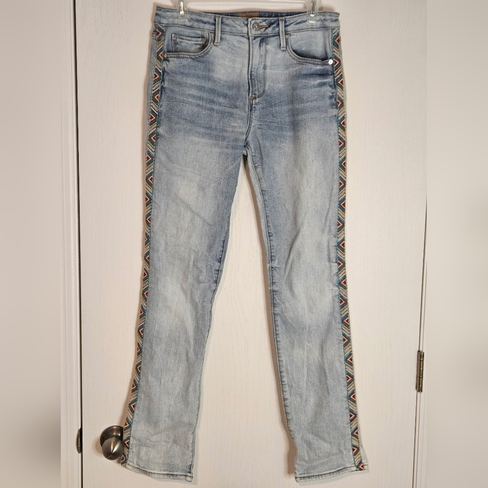 DRIFTWOOD Audrey High RiseJeans with Embroidered Multicolor Side Trim